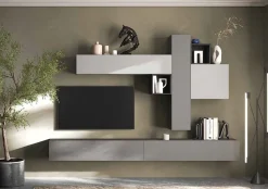Parete attrezzata moderna con pensili sospesi componibile Yanes disponibile in vari colori