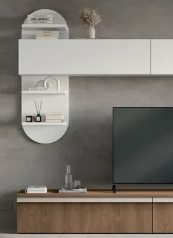 Parete attrezzata moderna componibile con vetrina Bianco Opaco e Rovere Venezia in 15 colorazioni