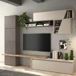 Parete attrezzata moderna componibile Vulcano Linea Arte in finitura Bronzo, Cadiz e Cashmere