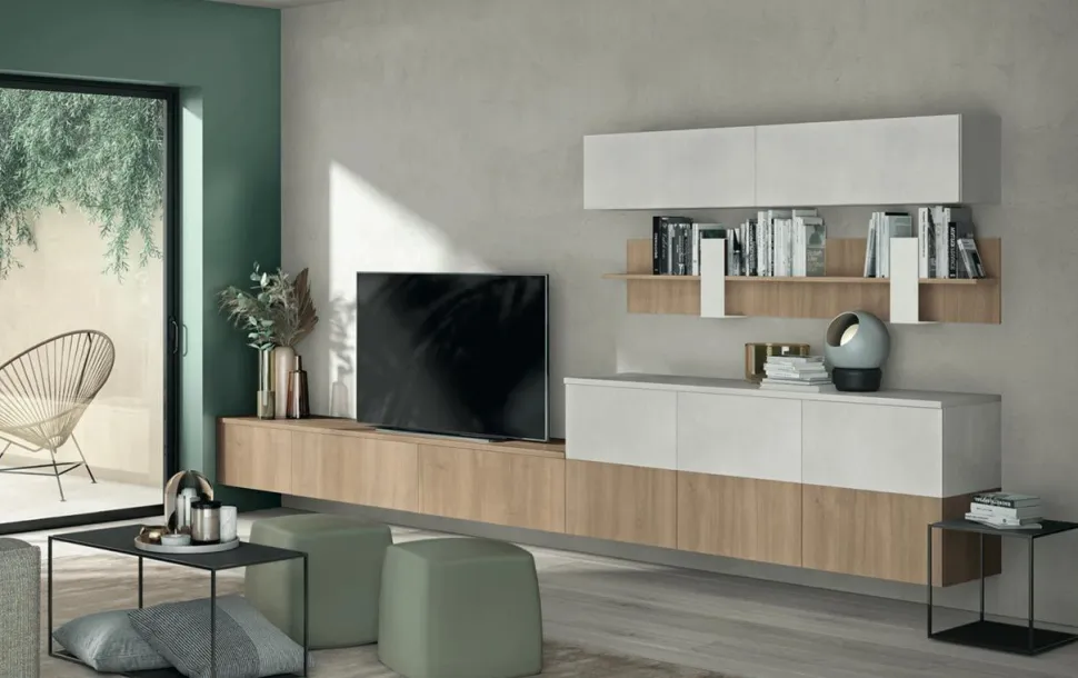 Parete attrezzata moderna componibile con mensola porta tv Luisa disponibile in vari colori