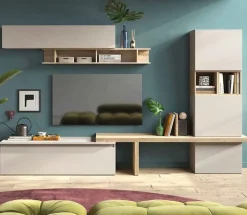 Parete attrezzata moderna componibile con mensola porta tv Regina disponibile in vari colori