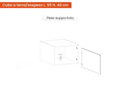 Parete attrezzata moderna con cubi sospesi in finitura Bianco lucido e Cadiz
