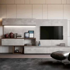 Parete attrezzata moderna con mensola sagomata disponibile in vari colori