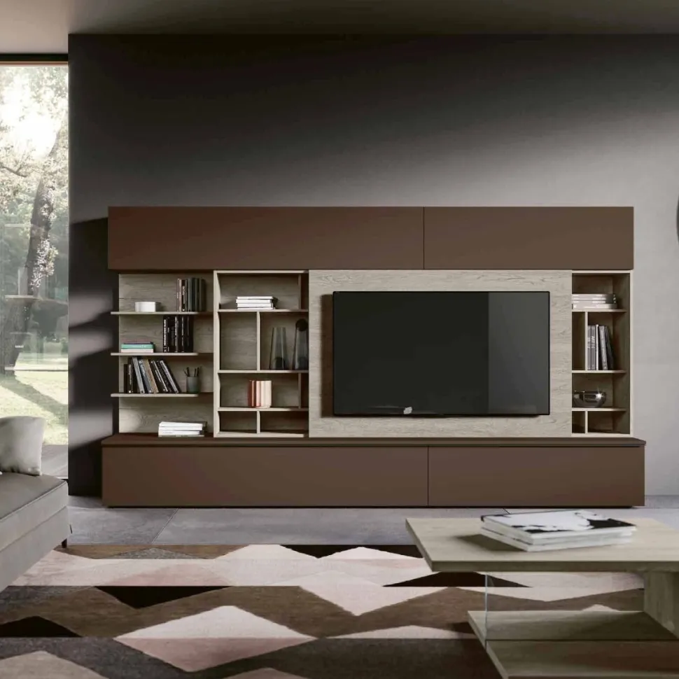 Parete attrezzata moderna con anta scorrevole porta tv disponibile in vari colori
