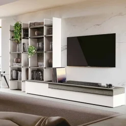 Parete attrezzata moderna con libreria e porta tv con cassetti disponibile in vari colori