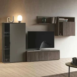 Parete attrezzata moderna Grigio cenere e Cannettato Grigio componibile con credenza Sara disponibile in vari colori