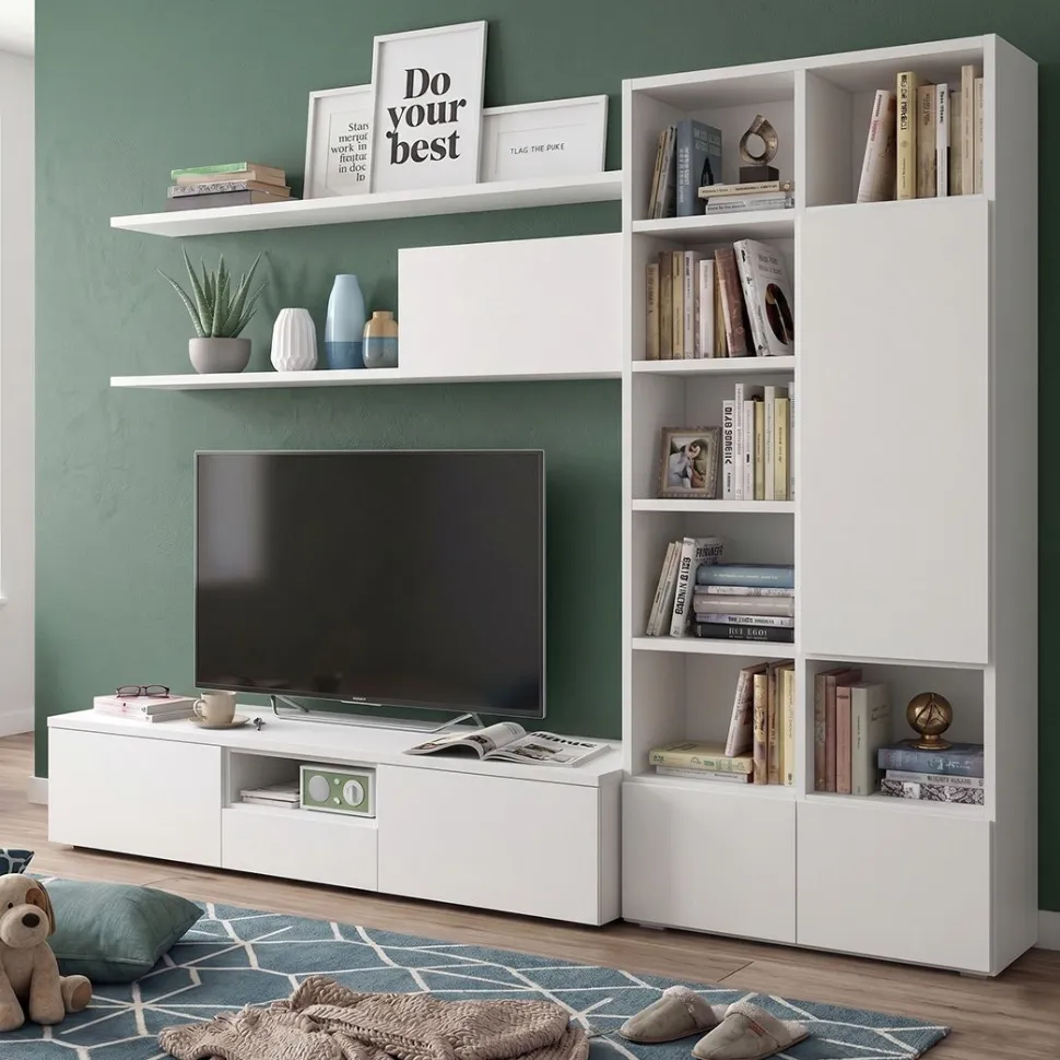 Parete Attrezzata Moderna Roma - Linea Zafferano (15 Colori Personalizzabili)