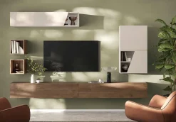 Parete attrezzata moderna sospesa componibile Slim in finitura Cashmere e Mercure