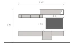 Parete attrezzata moderna sospesa componibile con ante a taglio obliquo Alex in finitura Cashmere e Piombo