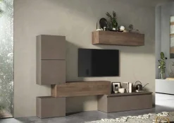 Parete attrezzata Nicole linea Arte in finitura Bronzo e Rovere Mercure