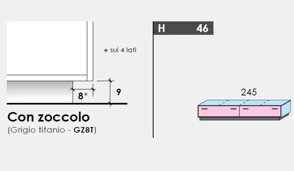 Parete attrezzata Nilo con maniglie a gola linea Cosmo disponibile in 21 colorazioni