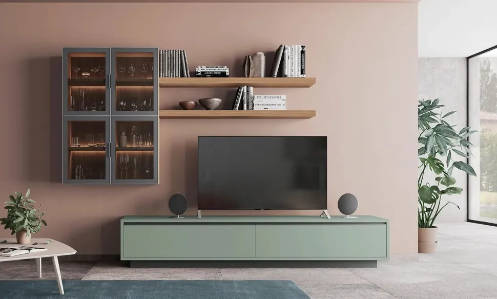 Parete attrezzata Nilo con maniglie a gola linea Cosmo disponibile in 21 colorazioni