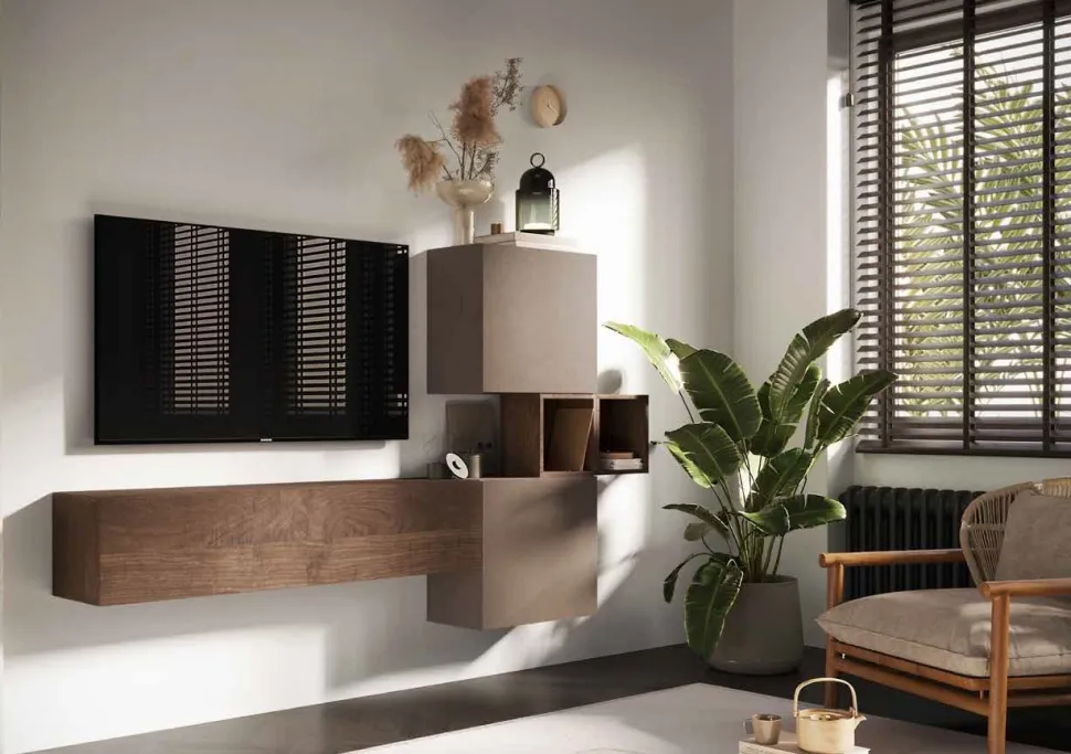 Parete attrezzata Nora linea Arte in finitura Bronzo e Rovere Mercure