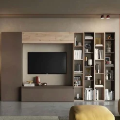 Parete attrezzata Otello linea Arte in finitura Bronzo e Rovere Cadiz