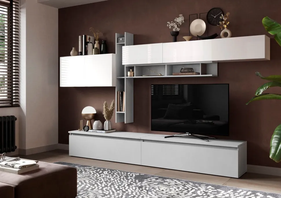 Parete attrezzata Paris linea Arte in finitura Rovere Mercure e Bronzo