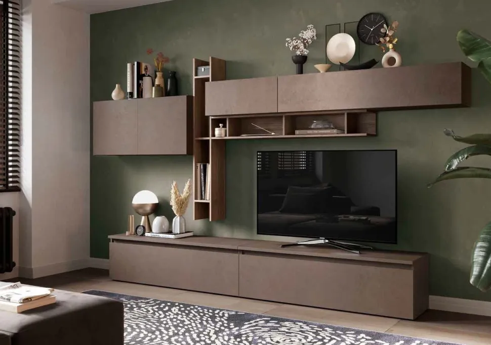 Parete attrezzata Paris linea Arte in finitura Rovere Mercure e Bronzo