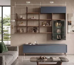 Parete Attrezzata per Living con Libreria Sospesa e Vetrina