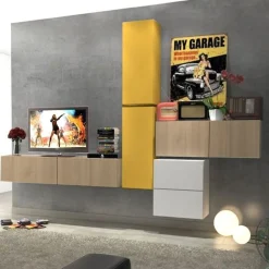 Parete attrezzata Porzia linea Zafferano in Bianco opaco