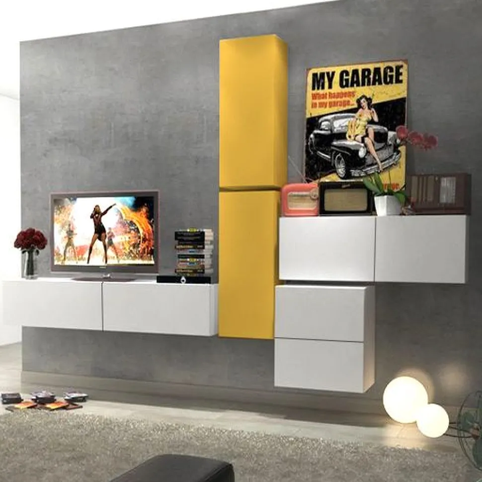 Parete attrezzata Porzia linea Zafferano in Bianco opaco