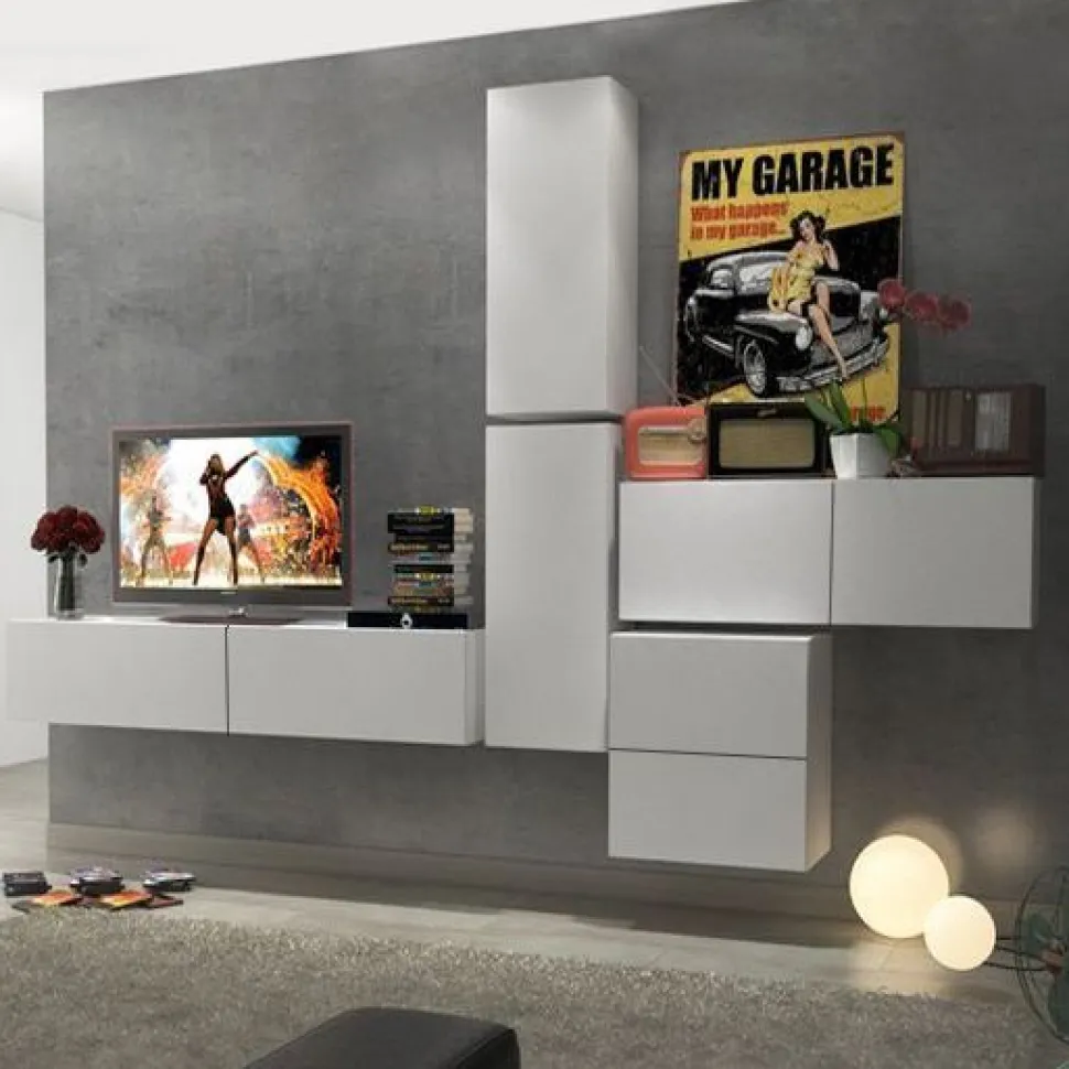 Parete attrezzata Porzia linea Zafferano in Bianco opaco