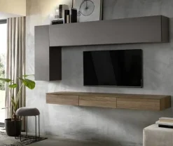 Parete attrezzata Rimì linea Domino in Grigio e Noce Naturale