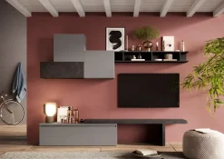 Parete attrezzata Scarlet linea Arte in finitura Ardesia e Piombo