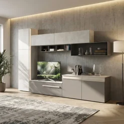 Parete attrezzata Sendy linea Domino in Cachemire e Grigio