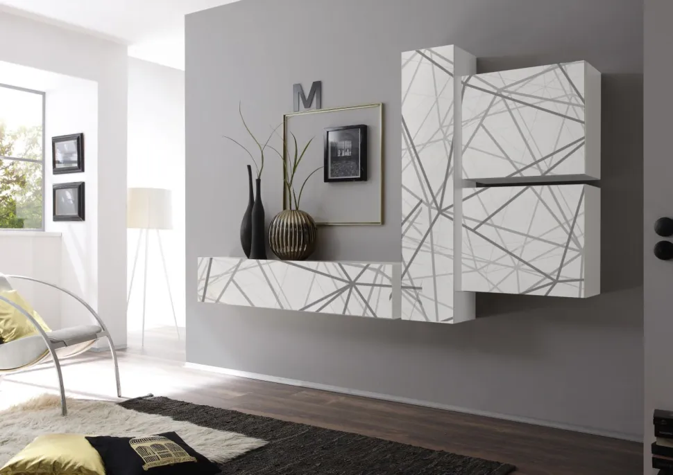 Parete Attrezzata Soggiorno Elegance Bianco - Grafiche sulle Ante su Misura