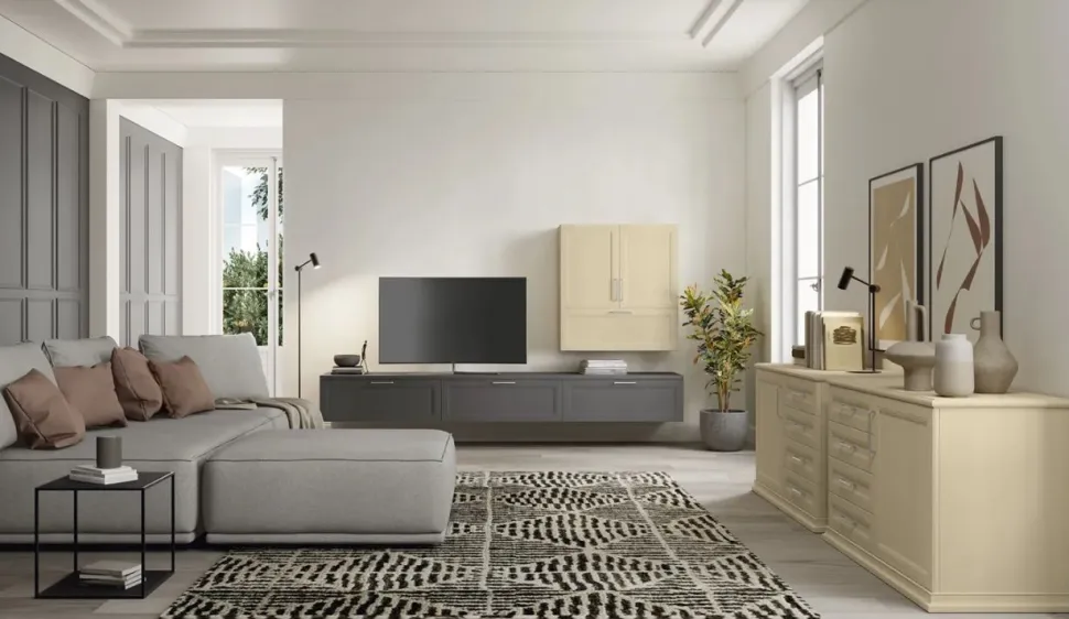 Parete attrezzata sospesa Angela linea Motivi disponibile in vari colori