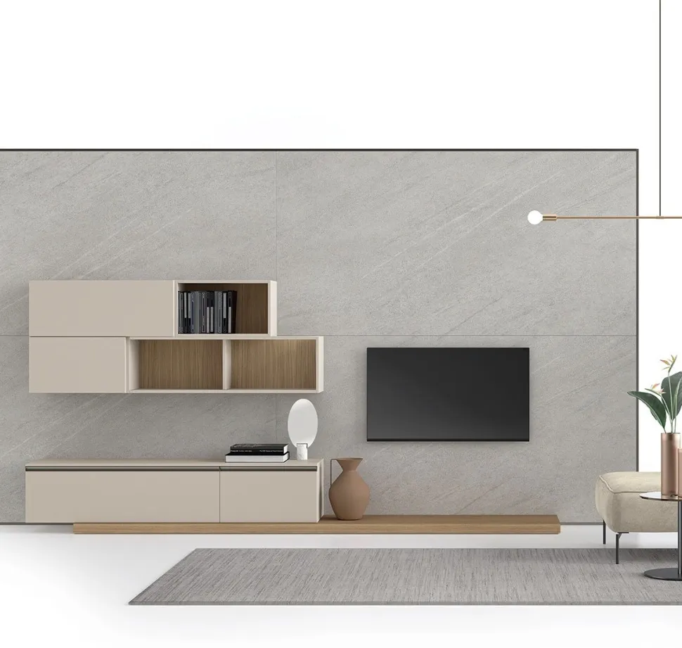 Parete attrezzata sospesa con maniglie a gola modello Evan disponibile in vari colori