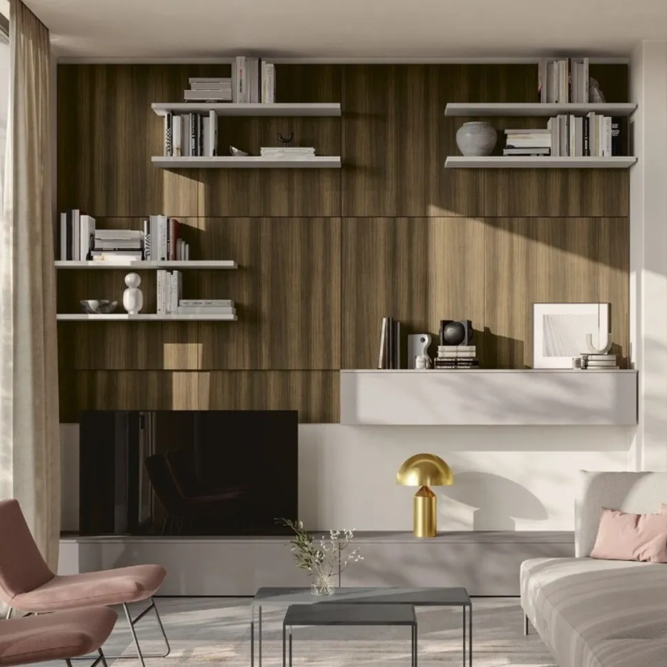 Parete attrezzata sospesa Compact con pannelli disponibile in 21 colorazioni