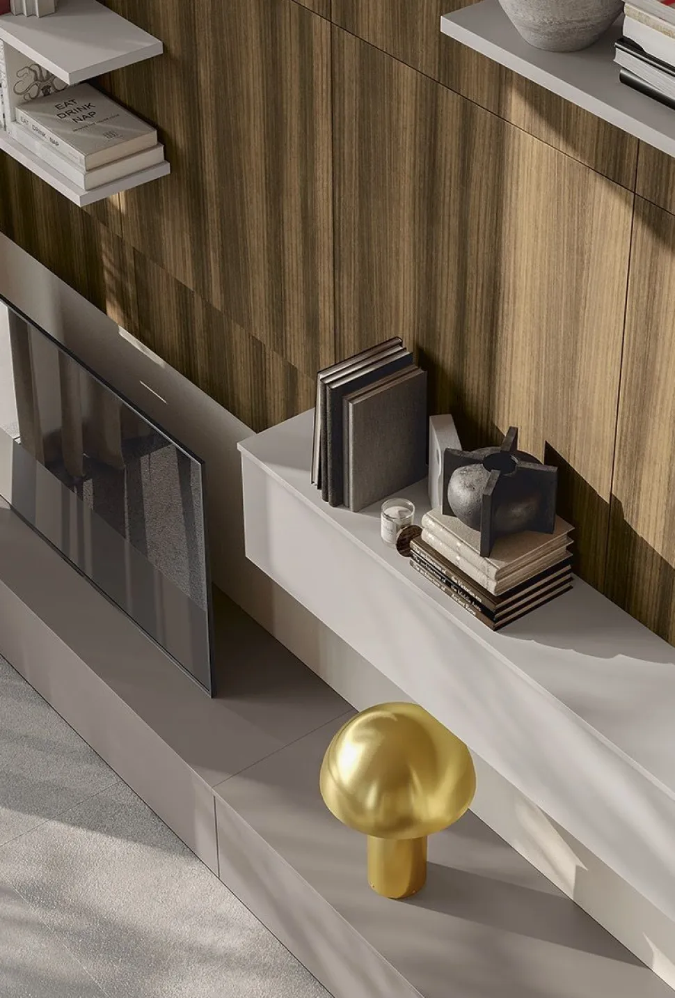 Parete attrezzata sospesa Compact con pannelli disponibile in 21 colorazioni