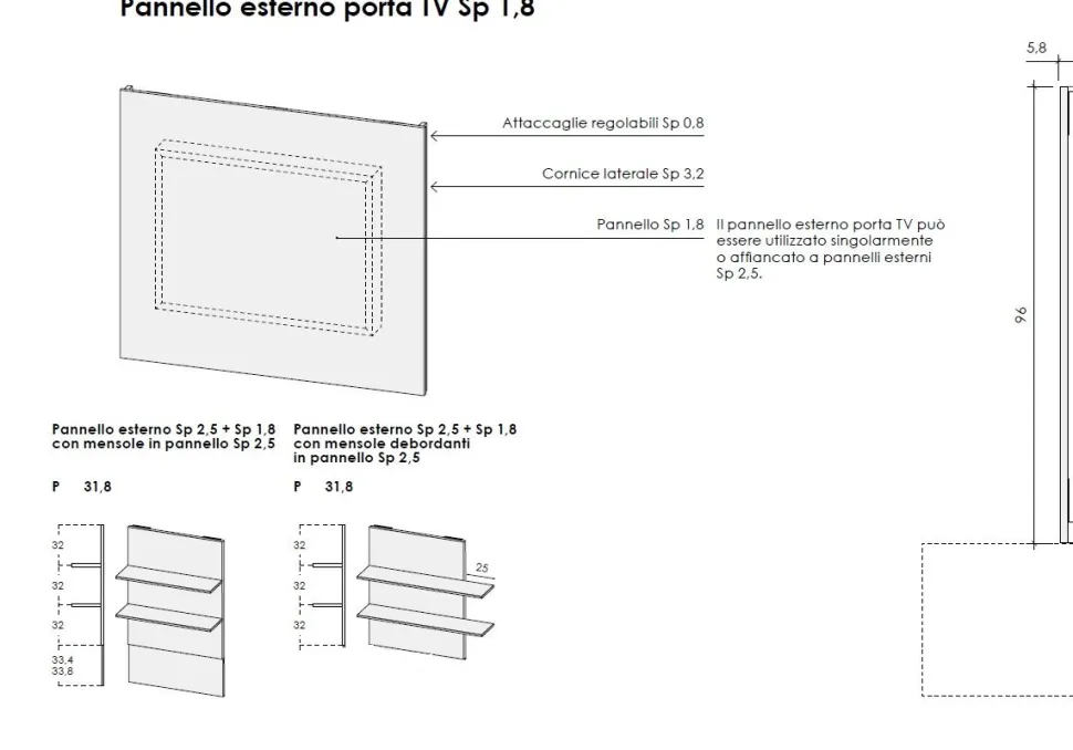 Parete attrezzata sospesa Dumas con pannello porta TV disponibile in vari colori