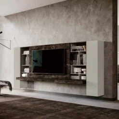 Parete attrezzata sospesa moderna con anta scorrevole porta tv disponibile in vari colori