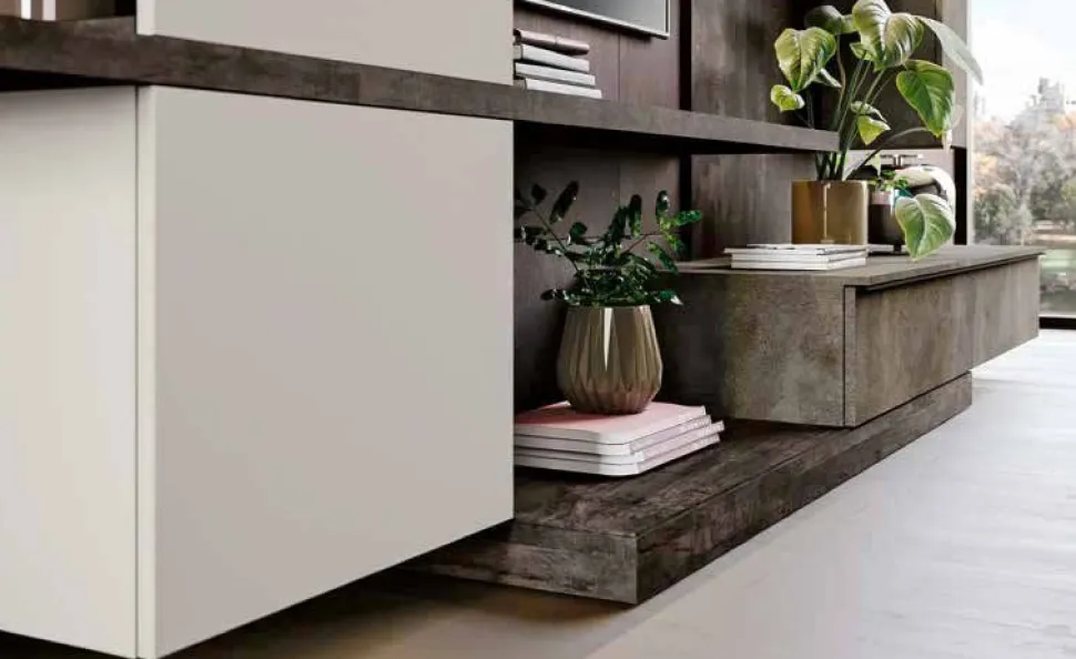 Parete attrezzata sospesa moderna con pensili sospesi Devis disponibile in vari colori