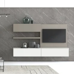 Parete attrezzata sospesa Slide con pannello porta TV disponibile in vari colori