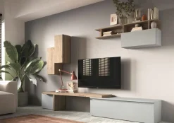 Parete attrezzata Tiago linea Arte in finitura Rovere Cadiz e Gesso