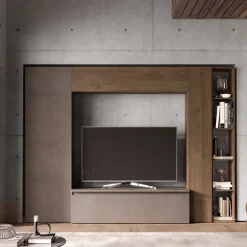Parete attrezzata Urano linea Arte in finitura Rovere Mercure,Lava e Bronzo