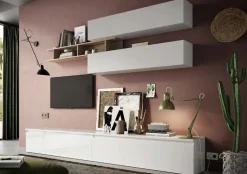 Parete attrezzata Vania linea Arte in finitura Bianco Lucido e Rovere Cadiz