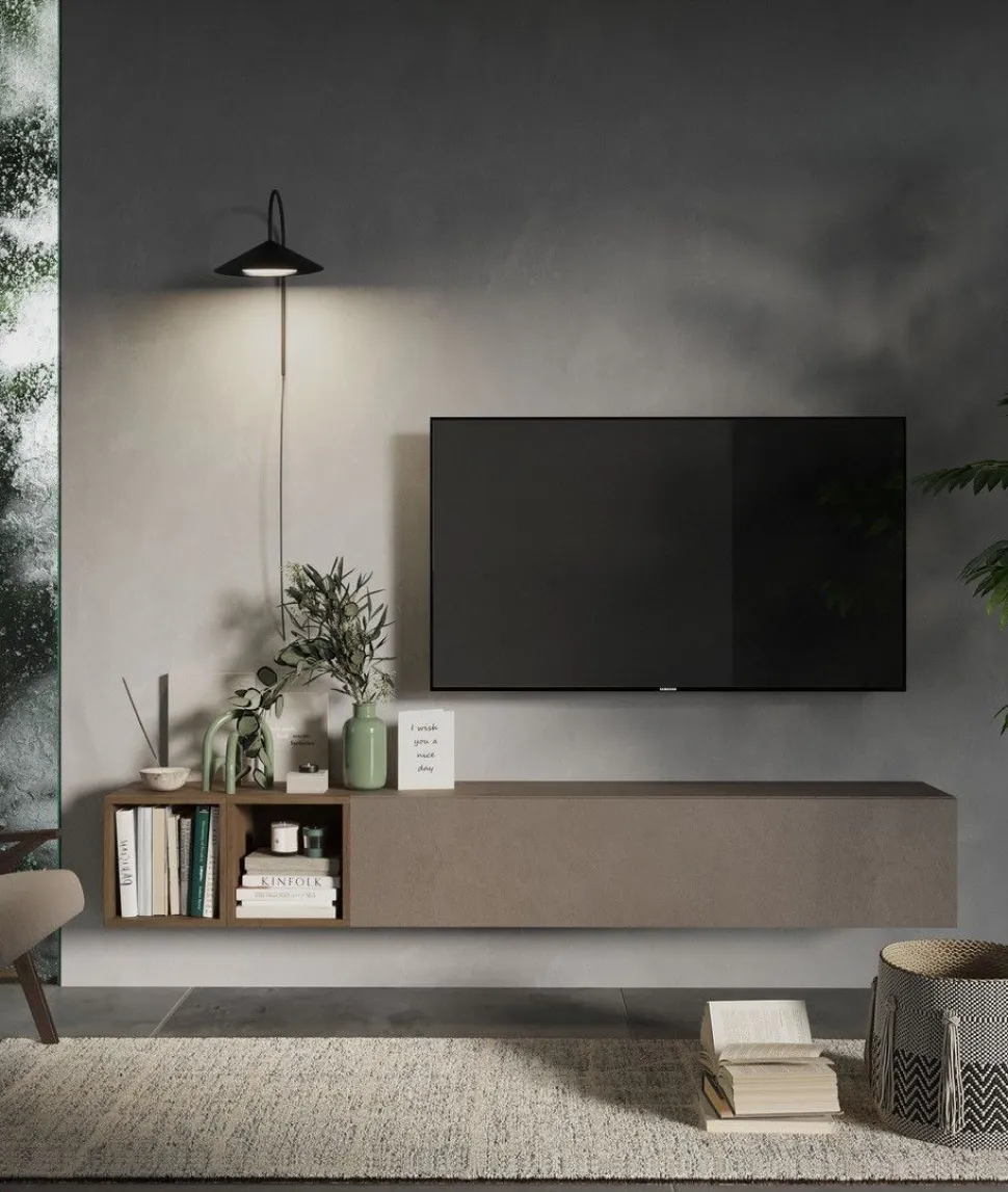 Parete attrezzata Yana linea Arte in finitura Rovere Mercure e Argilla