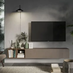 Parete attrezzata Yana linea Arte in finitura Rovere Mercure e Argilla