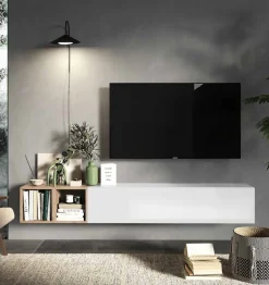 Parete attrezzata Yana linea Arte in finitura Rovere Cadiz e Bianco Lucido
