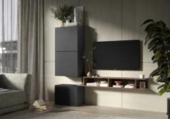 Parete attrezzata Zakia linea Arte in finitura Rovere Mercure e Lava