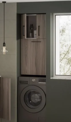 Pensile Bagno sospeso 2 ante battenti e anta ribalta con cesto portabiancheria disponibile in vari colori