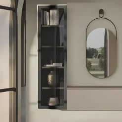 Pensile libreria sospesa moderna con anta in vetro e Telaio in alluminio disponibile in varie misure