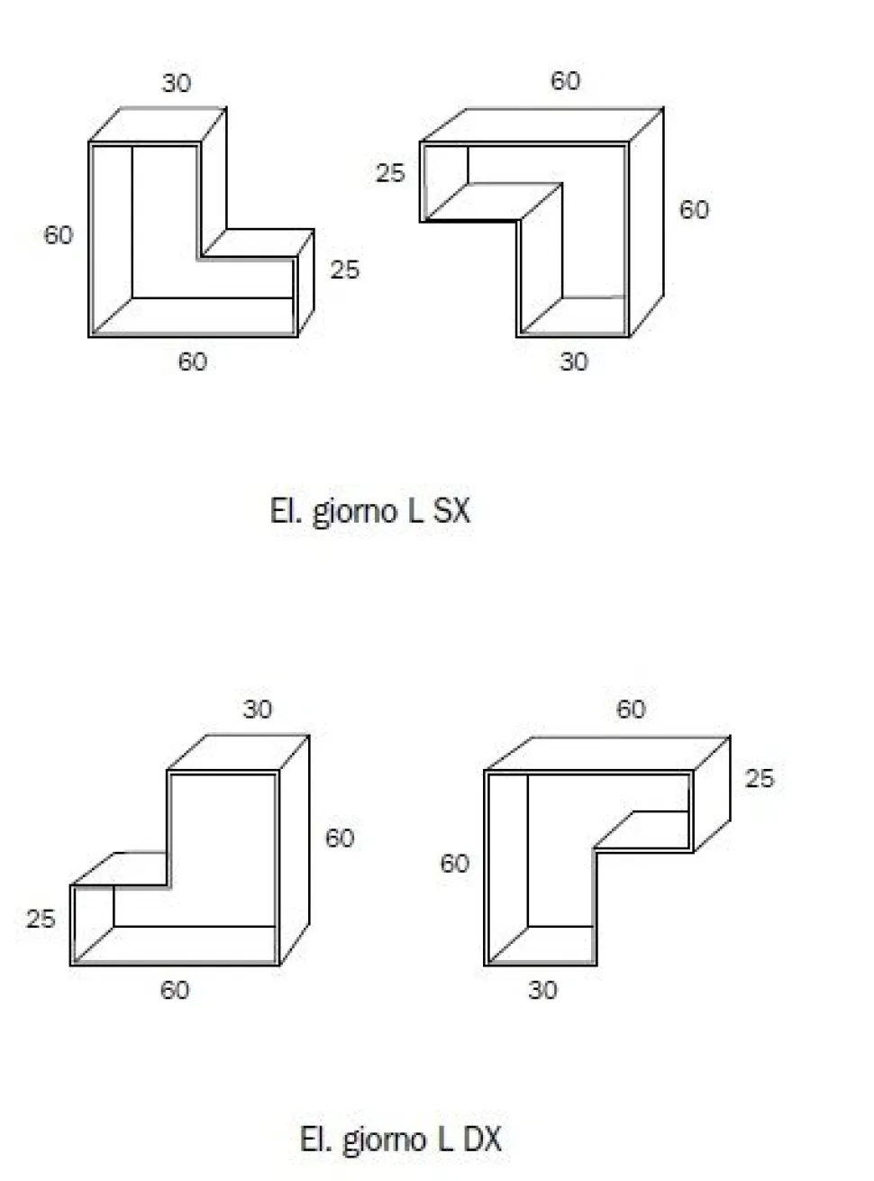 Pensile sospeso ad L reversibile linea Domino in Cachemire