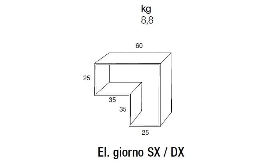 Pensile sospeso ad L reversibile linea Prevaling disponibile in vari colori