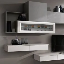 Pensile sospeso orizzontale con anta a telaio in vetro linea Prevaling disponibile in 4 misure