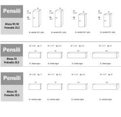 Pensile sospeso orizzontale o verticale linea Domino disponibile in varie misure e colori