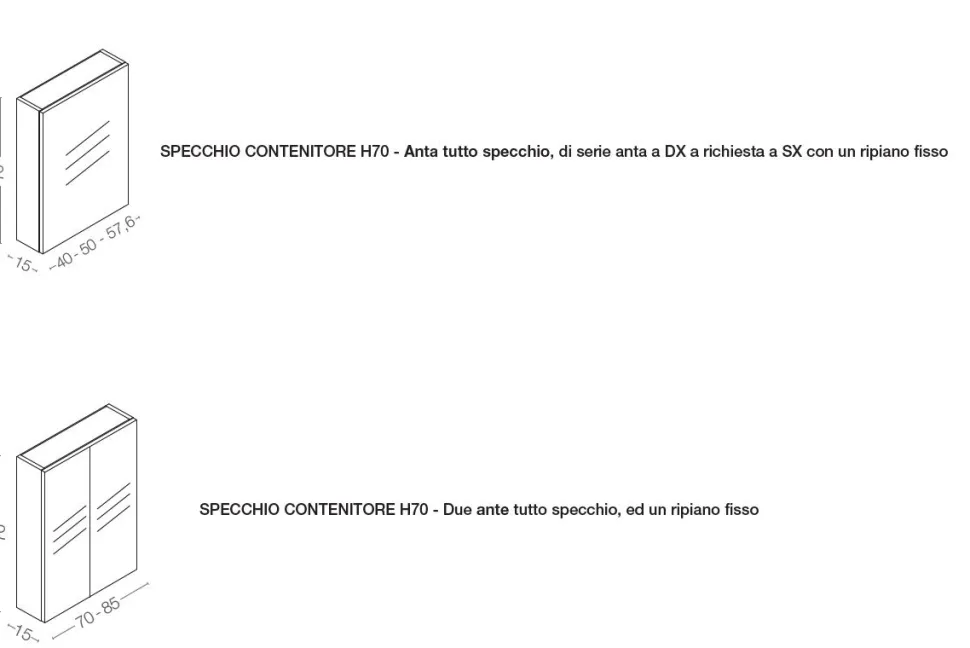 Pensile Specchio contenitore con 1 anta tutto specchio disponibile in 5 misure e vari colori